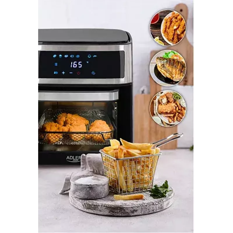 Heißluft-Fritteuse-Ofen Adler AD 6309 13 L 2500 W Schwarz/Silber, Touch-Steuerung, Rotisserie