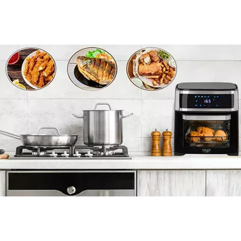 Heißluft-Fritteuse-Ofen Adler AD 6309 13 L 2500 W Schwarz/Silber, Touch-Steuerung, Rotisserie