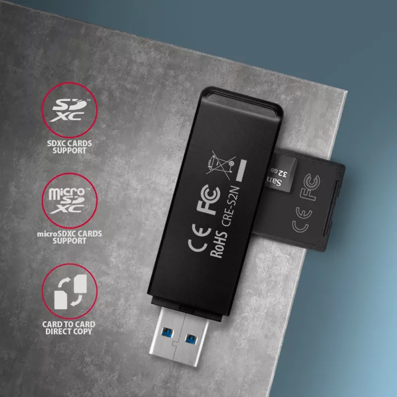 Card Reader Axagon CRE-S2N USB 3.2 Gen 1 Type-A Schwarz