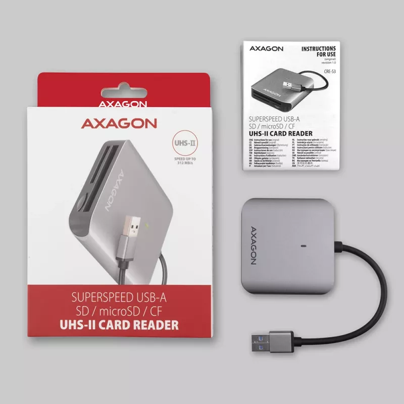 Axagon CRE-S3 Externer USB-A 3.2 Gen 1 3-Slot & LUN SD/microSD/CF-Kartenleser USB 3.2 Gen 1 (3.1 Gen 1) Typ-A Grau