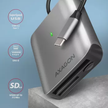 Axagon CRE-S3C Aluminium Highspeed USB-C 3.2 Gen 1 Speicherkartenleser, 3 Steckplätze, UHS-II