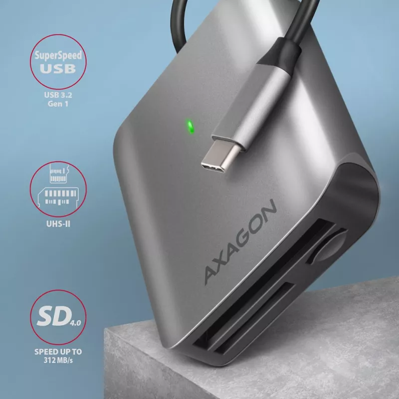 Axagon CRE-S3C Aluminium Highspeed USB-C 3.2 Gen 1 Speicherkartenleser, 3 Steckplätze, UHS-II