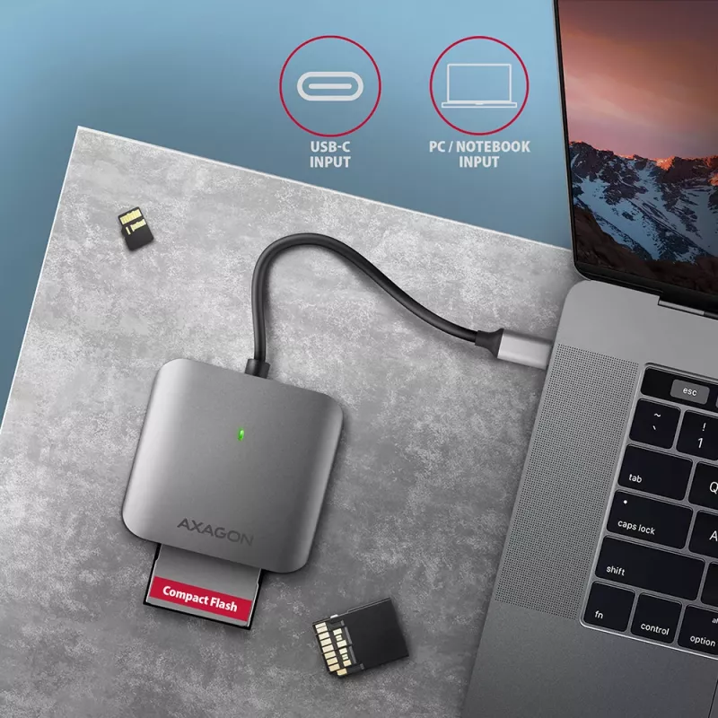 Axagon CRE-S3C Aluminium Highspeed USB-C 3.2 Gen 1 Speicherkartenleser, 3 Steckplätze, UHS-II
