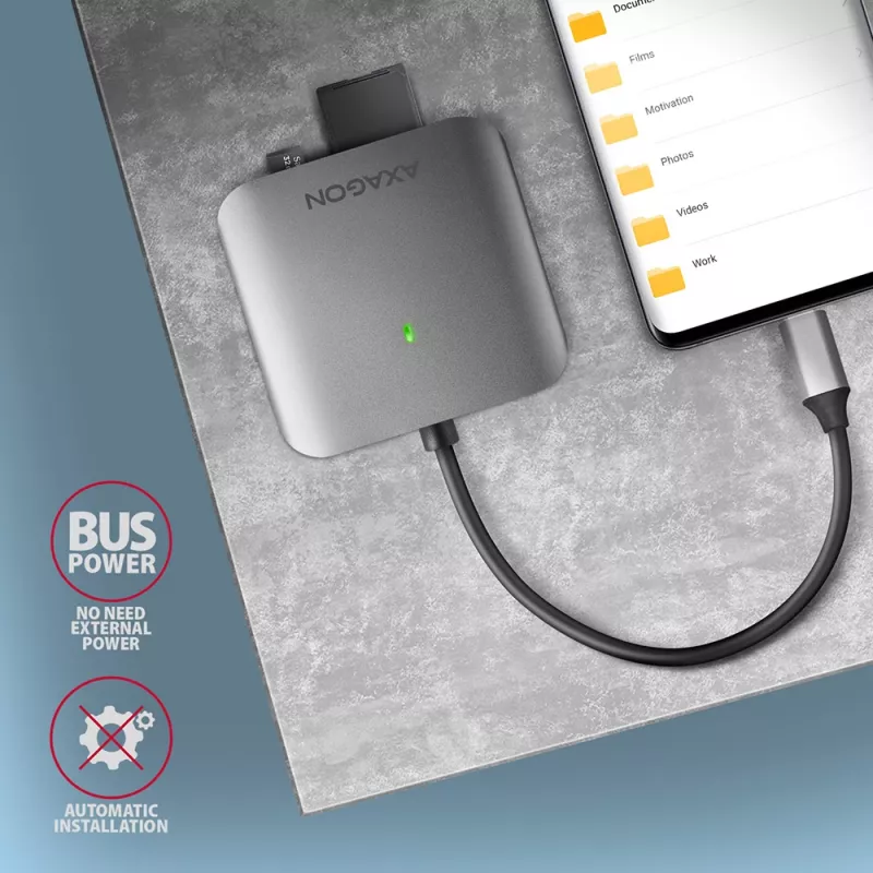 Axagon CRE-S3C Aluminium Highspeed USB-C 3.2 Gen 1 Speicherkartenleser, 3 Steckplätze, UHS-II