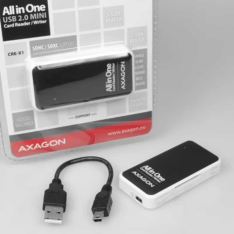 Axagon CRE-X1 externer 5-Slot-Kartenleser, CF, CF Type II, MMC, MMC Mobile, MMCmicro, MS Duo, MS PRO, Memory Stick (MS), MicroDrive, MicroSD...,