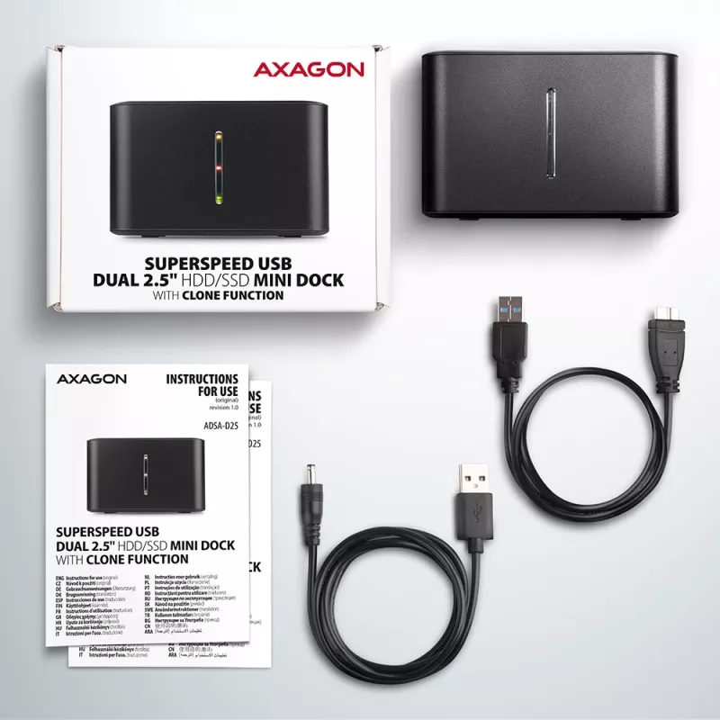 Axagon ADSA-D25 SuperSpeed USB DUAL 2.5 Zoll SSD/HDD MINI Dockingstation