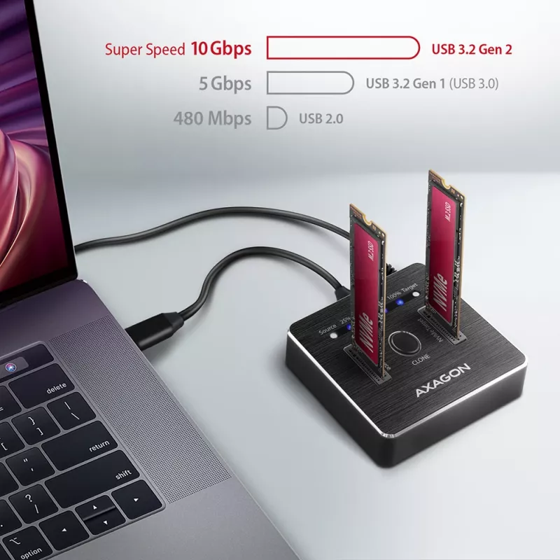 Axagon ADSA-M2C SuperSpeed USB-C 10Gbps Dual-M.2-NVMe-Dock