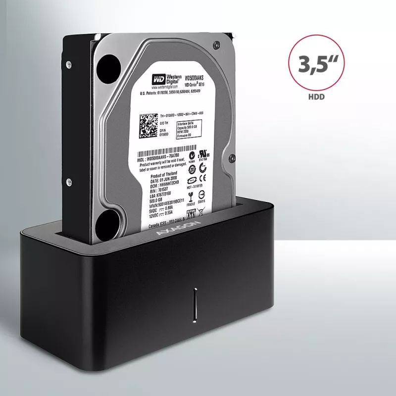 AXAGON ADSA-SN - HDD - Hybrid - SSD - SATA - Serial ATA II - Serial ATA III - 2.5,3.5 Zoll - USB 3.2 Gen 1 (3.1 Gen 1) Type-A - 5 Gbit/s - Schwarz