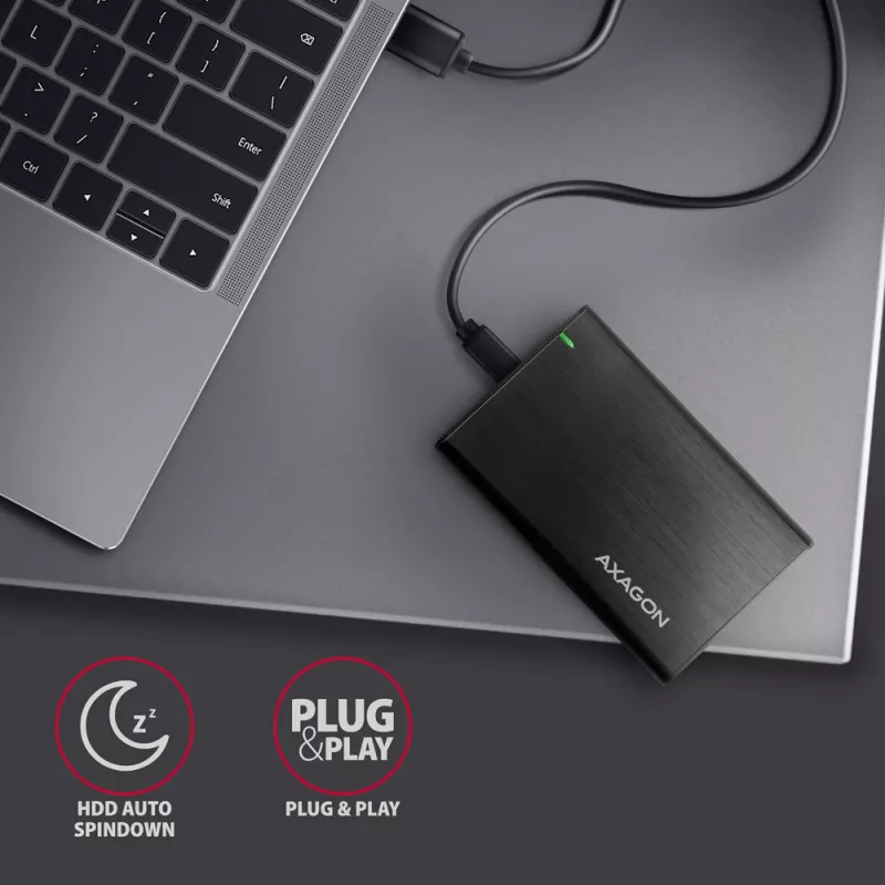 2,5-Zoll HDD/SSD-Gehäuse AXAGON EE25-A6C — SATA, USB 3.2 Gen 1 (Typ-C & Typ-A), Aluminium, schwarz