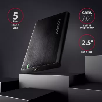HDD/SSD-Gehäuse AXAGON EE25-A6M — 2,5 Zoll SATA, USB 3.2 Gen 1 (5 Gbit/s), Micro-USB B auf USB Typ-A, Aluminium, schwarz