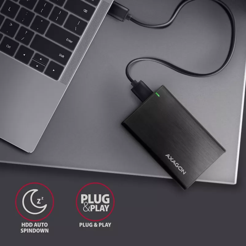 HDD/SSD-Gehäuse AXAGON EE25-A6M — 2,5 Zoll SATA, USB 3.2 Gen 1 (5 Gbit/s), Micro-USB B auf USB Typ-A, Aluminium, schwarz