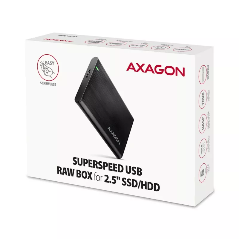 HDD/SSD-Gehäuse AXAGON EE25-A6M — 2,5 Zoll SATA, USB 3.2 Gen 1 (5 Gbit/s), Micro-USB B auf USB Typ-A, Aluminium, schwarz