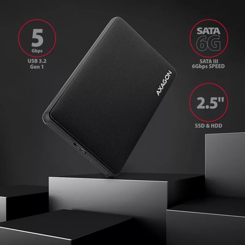 Axagon EE25-SL Schraubenlose USB 3.2 Gen 1 - SATA 6G externe Box für 2,5 Zoll SSD/HDD