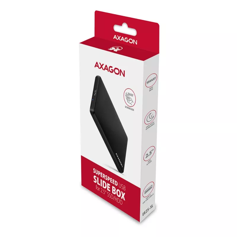Axagon EE25-SL Schraubenlose USB 3.2 Gen 1 - SATA 6G externe Box für 2,5 Zoll SSD/HDD