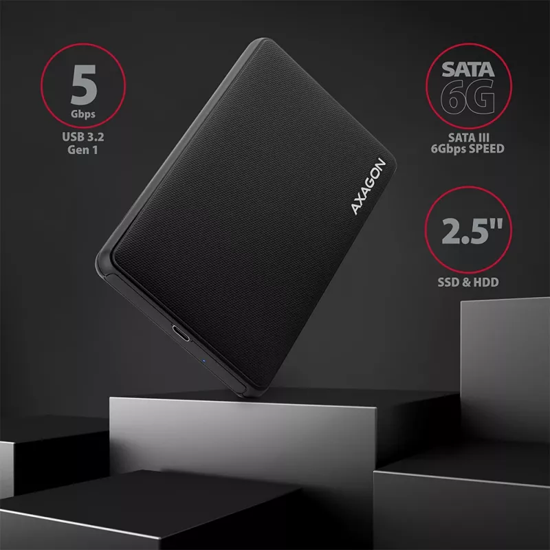 Axagon EE25-SLC Schraubenloses USB-C 3.2 Gen 1 - SATA 6G externes Gehäuse für 2,5 Zoll SSD/HDD
