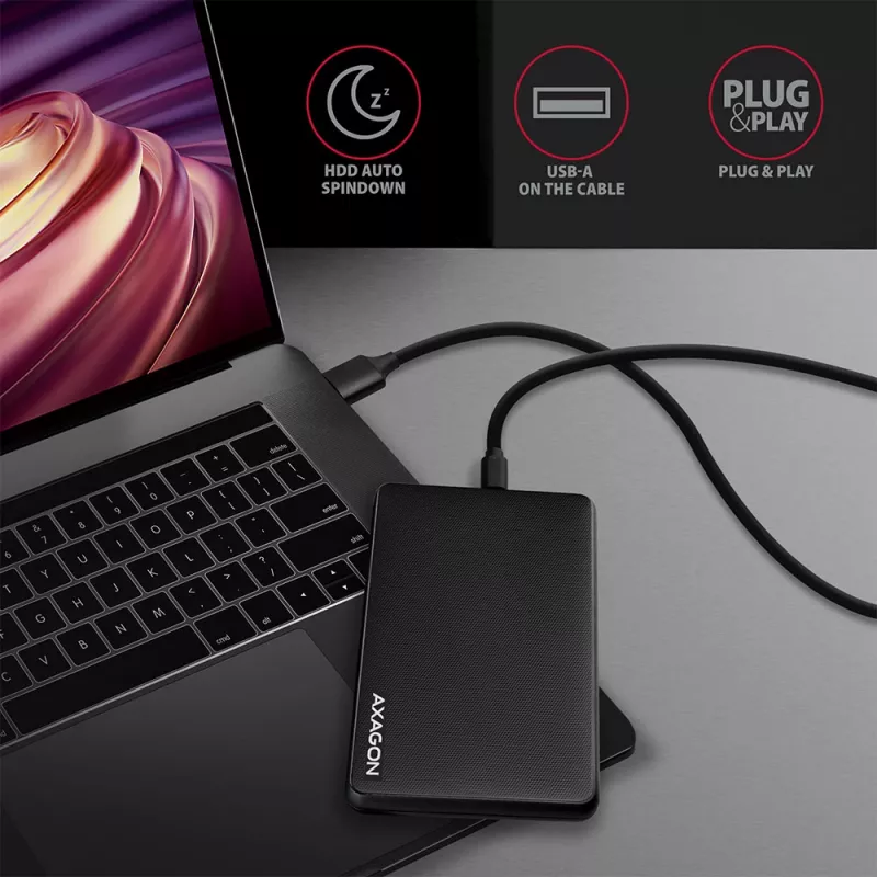 Axagon EE25-SLC Schraubenloses USB-C 3.2 Gen 1 - SATA 6G externes Gehäuse für 2,5 Zoll SSD/HDD