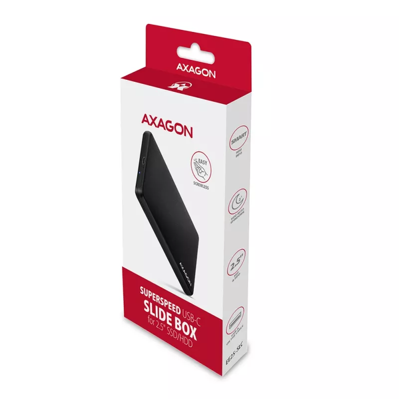 Axagon EE25-SLC Schraubenloses USB-C 3.2 Gen 1 - SATA 6G externes Gehäuse für 2,5 Zoll SSD/HDD