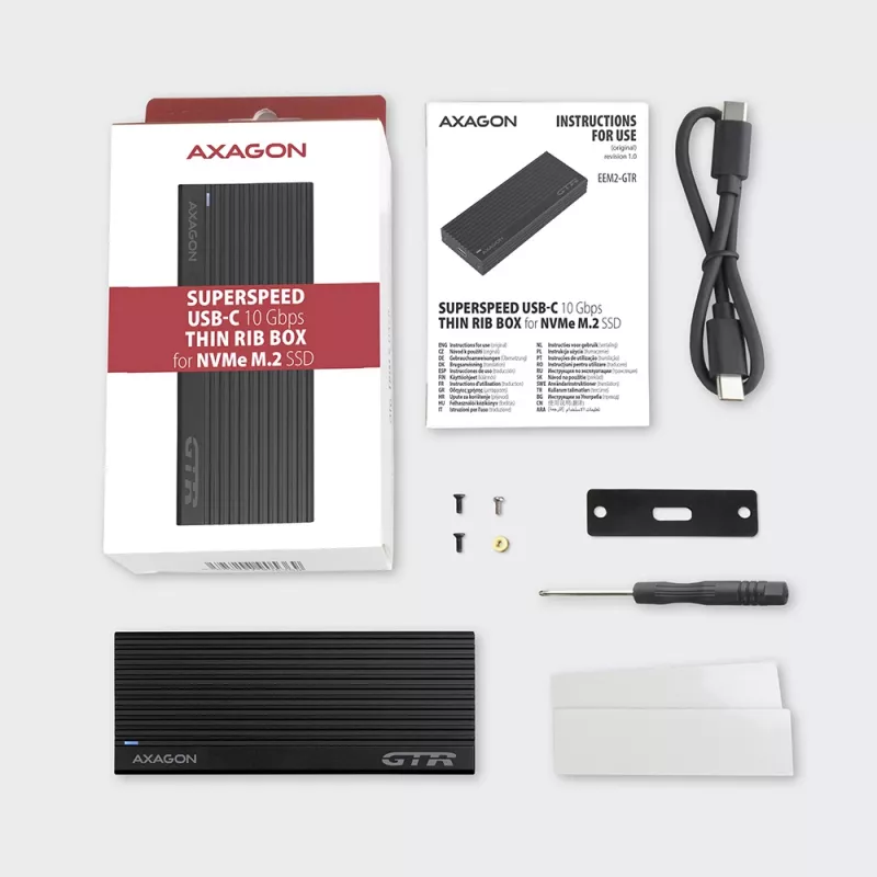 Axagon EEM2-GTR Externes USB-C 3.2 Gen 2 Metallgehäuse für M.2 NVMe SSDs