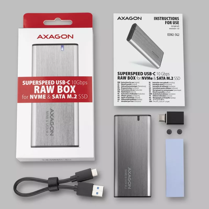 Axagon EEM2-SG2 SuperSpeed+ USB-C - M.2 NVMe & SATA SSD RAW-Box