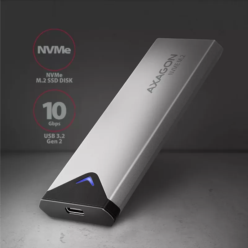 Axagon EEM2-UG2 Externes USB-C 10Gbps Metallgehäuse für M.2 NVMe SSD-Festplatten. Silber