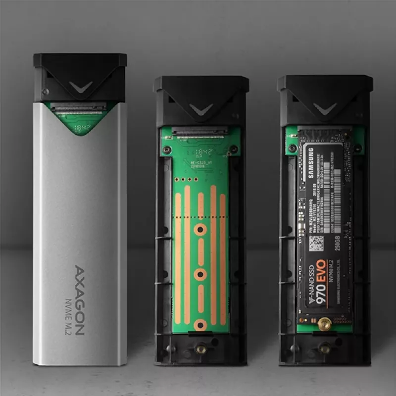 Axagon EEM2-UG2 Externes USB-C 10Gbps Metallgehäuse für M.2 NVMe SSD-Festplatten. Silber