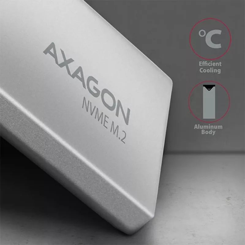 Axagon EEM2-UG2 Externes USB-C 10Gbps Metallgehäuse für M.2 NVMe SSD-Festplatten. Silber