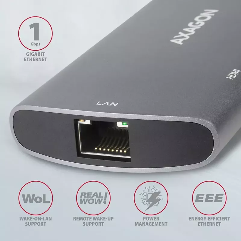 Axagon HMC-6M2 USB 3.2 Gen 1 Hub, 2x USB-A, HDMI, RJ-45, SATA M.2, PD 100W, USB-C Kabel