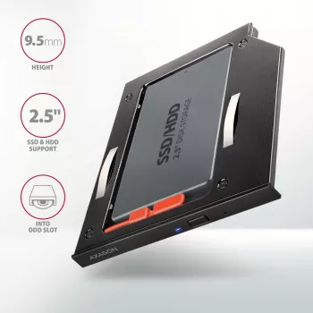 Axagon RSS-CD09 2,5 inch SSD/HDD-Einbaurahmen für DVD-Slot 9,5 mm LED ALU Schnittstellenkarten/Adapter Intern SATA
