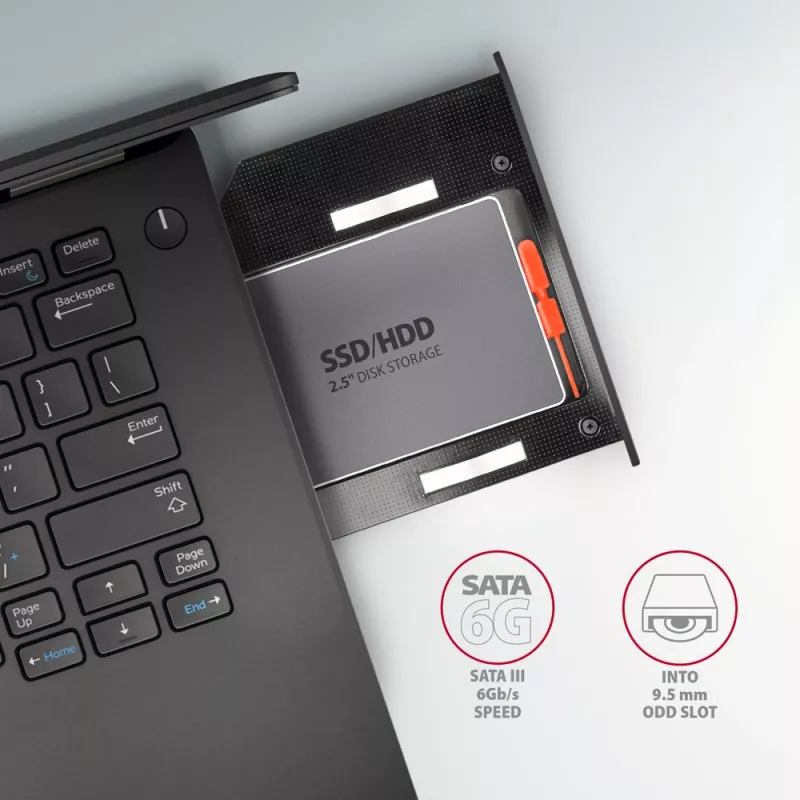 Axagon RSS-CD09 2,5 inch SSD/HDD-Einbaurahmen für DVD-Slot 9,5 mm LED ALU Schnittstellenkarten/Adapter Intern SATA