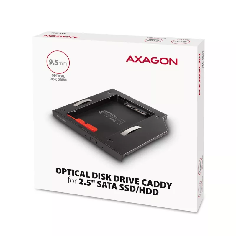 Axagon RSS-CD09 2,5 inch SSD/HDD-Einbaurahmen für DVD-Slot 9,5 mm LED ALU Schnittstellenkarten/Adapter Intern SATA