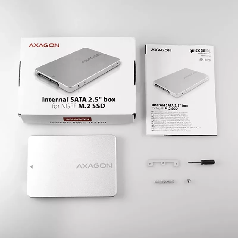 Axagon RSS-M2SD SATA - M.2 SATA SSD, interne 2,5-Zoll-ALU-Box, silber