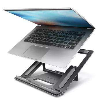 Axagon STND-L Aluminium-Ständer für Laptops, Größe 10 Zoll – 17,3 Zoll. Acht einstellbare Höhen- und Winkelpositionen. Graue Version.