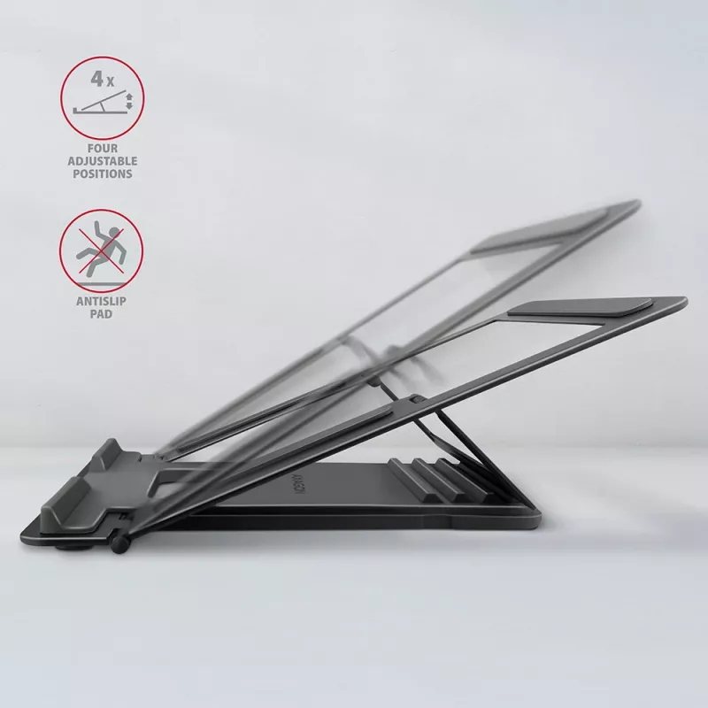 Axagon STND-L Aluminium-Ständer für Laptops, Größe 10 Zoll – 17,3 Zoll. Acht einstellbare Höhen- und Winkelpositionen. Graue Version.