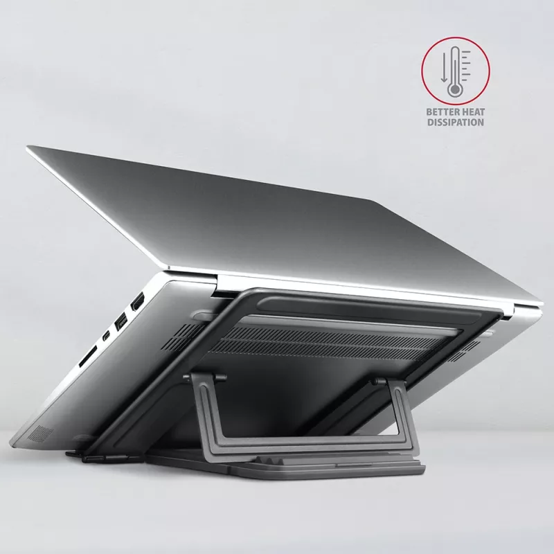 Axagon STND-L Aluminium-Ständer für Laptops, Größe 10 Zoll – 17,3 Zoll. Acht einstellbare Höhen- und Winkelpositionen. Graue Version.