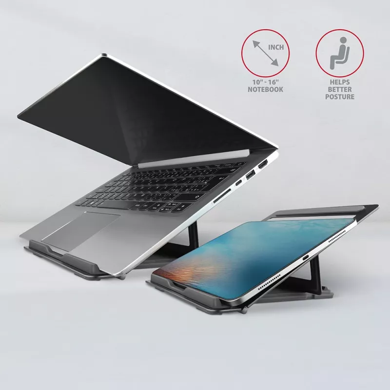 Axagon STND-L Aluminium-Ständer für Laptops, Größe 10 Zoll – 17,3 Zoll. Acht einstellbare Höhen- und Winkelpositionen. Graue Version.
