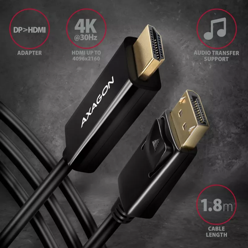 Axagon RVD-HI14C2 DisplayPort -> HDMI 1.4 Kabel 1,8m, 4K/30Hz