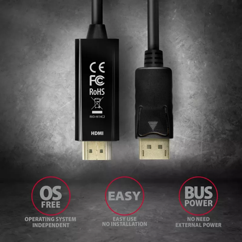 Axagon RVD-HI14C2 DisplayPort -> HDMI 1.4 Kabel 1,8m, 4K/30Hz