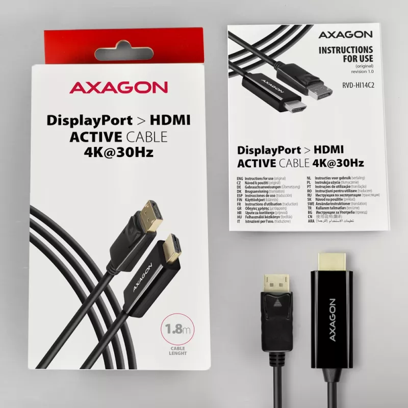 Axagon RVD-HI14C2 DisplayPort -> HDMI 1.4 Kabel 1,8m, 4K/30Hz