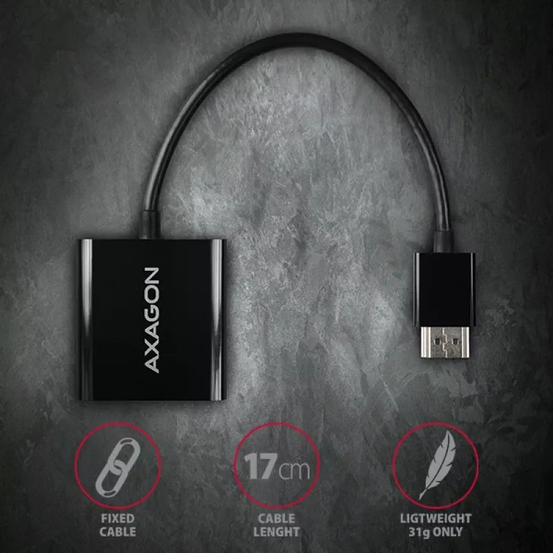Axagon RVH-VGAN HDMI -> VGA Adapter FullHD, 1920x1200, Audio-Ausgang, Stromversorgung