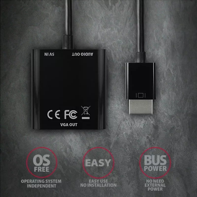 Axagon RVH-VGAN HDMI -> VGA Adapter FullHD, 1920x1200, Audio-Ausgang, Stromversorgung