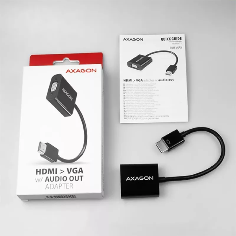 Axagon RVH-VGAN HDMI -> VGA Adapter FullHD, 1920x1200, Audio-Ausgang, Stromversorgung