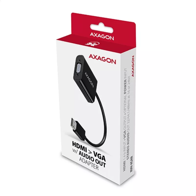 Axagon RVH-VGAN HDMI -> VGA Adapter FullHD, 1920x1200, Audio-Ausgang, Stromversorgung