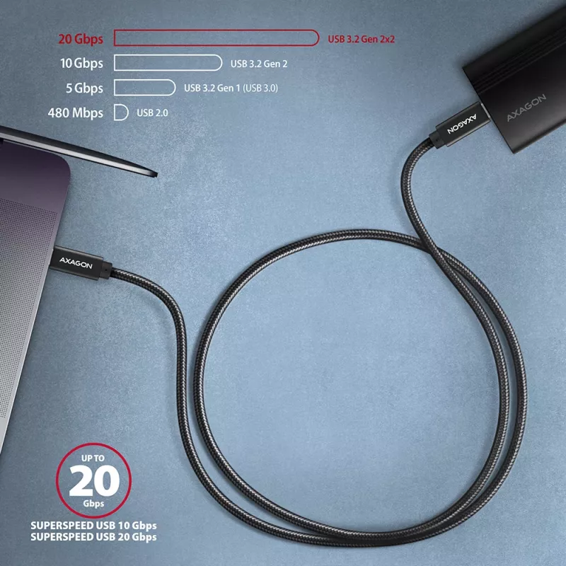 Axagon BUCM32-CM10AB SPEED+ USB-C USB 20Gbps/100W Kabel 1 m