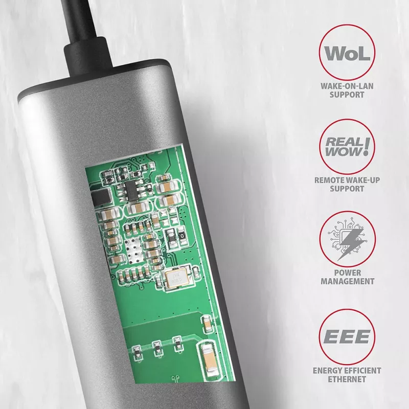 2.5 Gigabit Ethernet-Adapter AXAGON ADE-25R — USB Typ-C, 10/100/1000/2500 Mbit, 5000 Mbit/s, Aluminium, grau