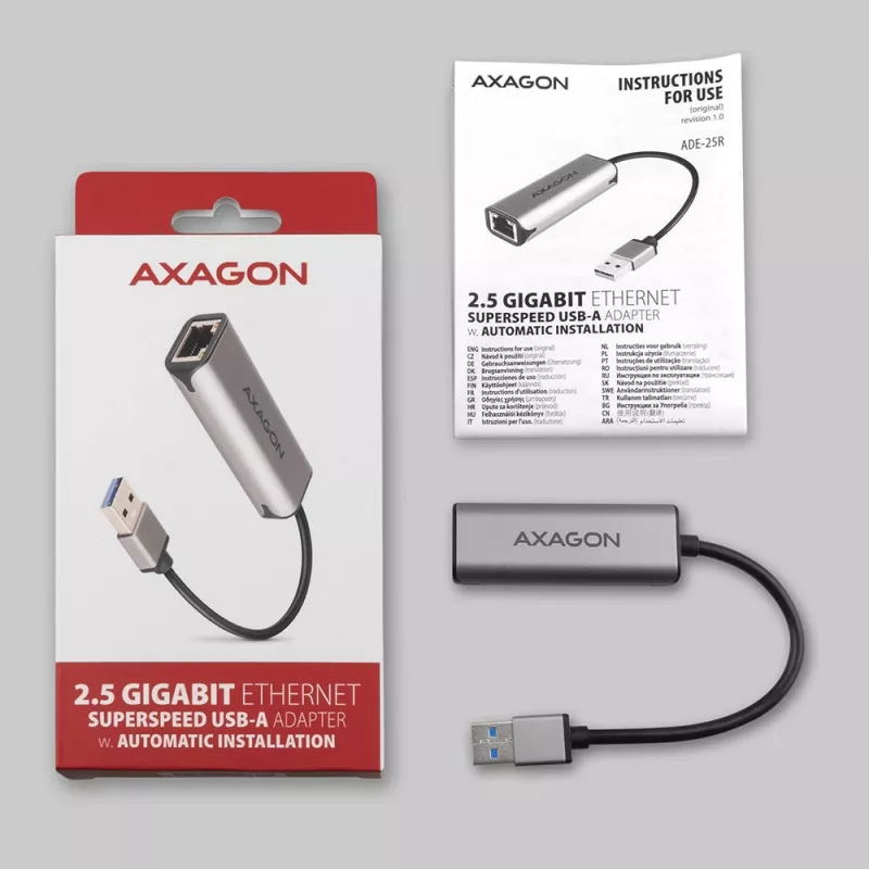 2.5 Gigabit Ethernet-Adapter AXAGON ADE-25R — USB Typ-C, 10/100/1000/2500 Mbit, 5000 Mbit/s, Aluminium, grau
