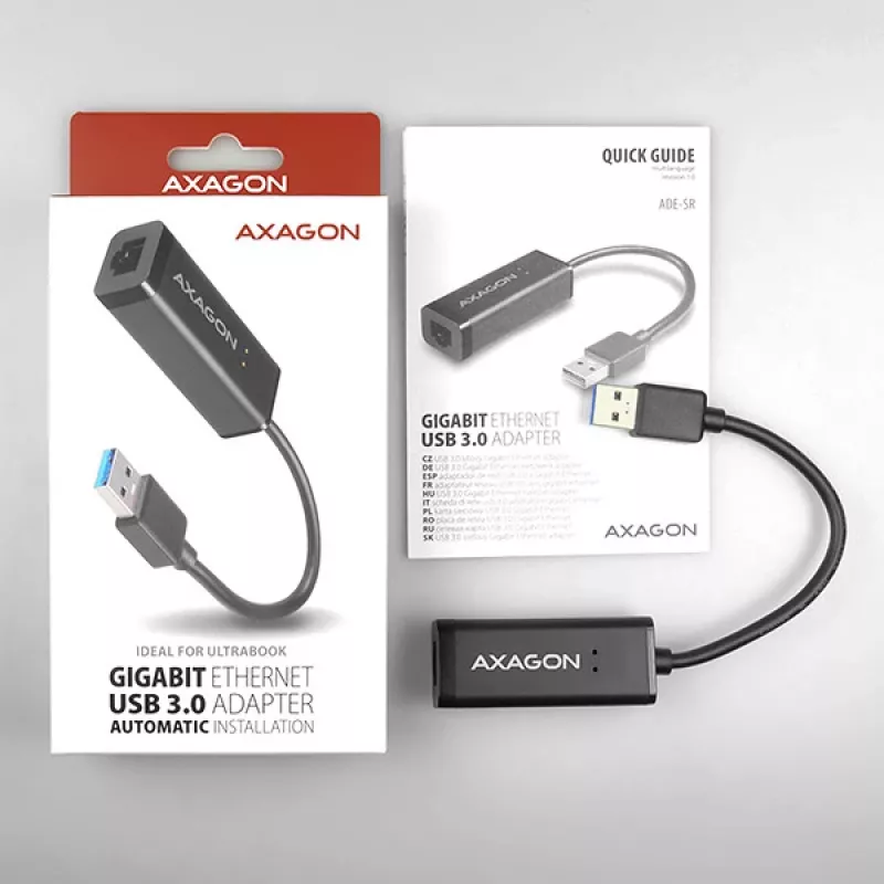 Axagon ADE-SR USB-A Gigabit-Ethernet-Adapter, kabelgebunden, USB, Ethernet, 1000 Mbit/s, Schwarz