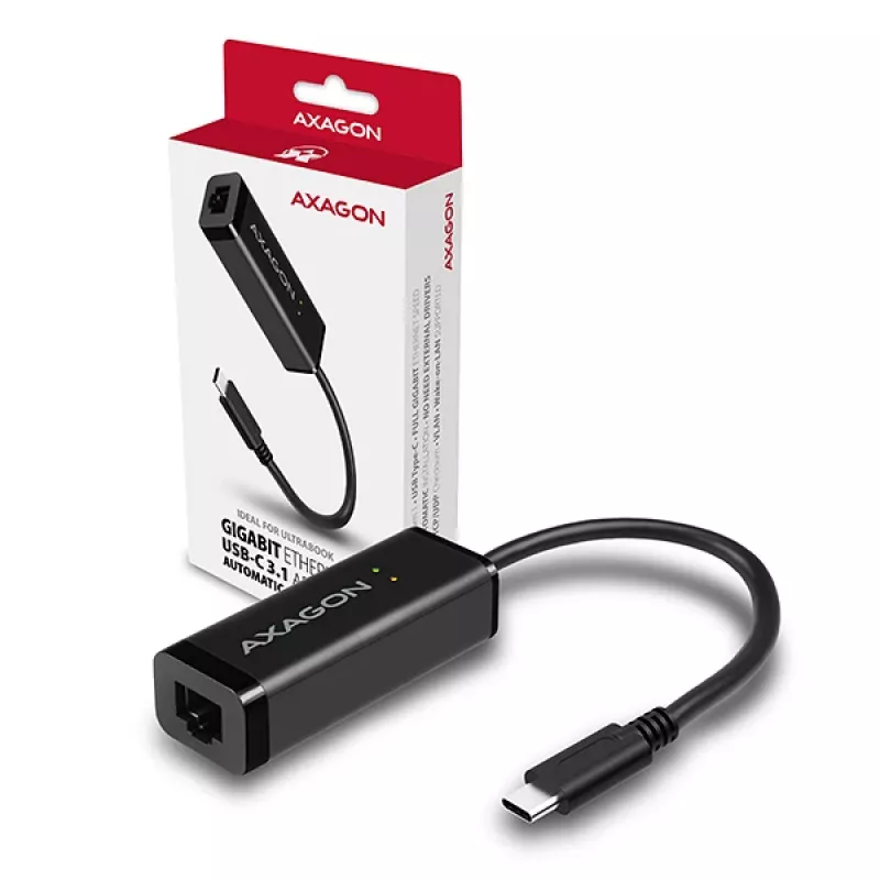 Axagon ADE-SRC USB-C Gigabit-Ethernet-Adapter, kabelgebunden, USB Typ-C, Ethernet, 1000 Mbit/s, Schwarz