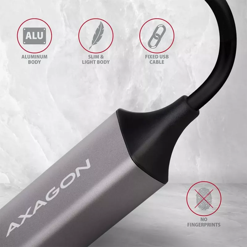 AXAGON USB 3.2 Gen 1 Type-A auf Gigabit Ethernet Adapter ADE-TR — 10/100/1000 Mbps, Metall Titan Grau, 5000 Mbit/s