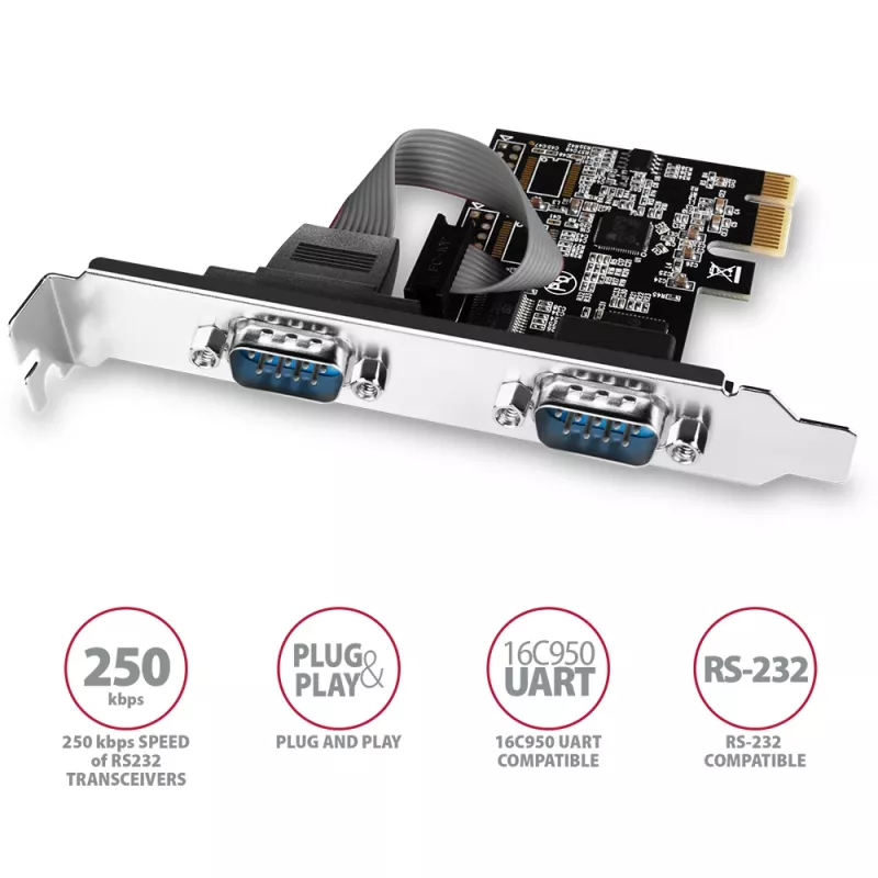Axagon PCEA-S2N PCIe - 2x serielle Schn. 250 kbps Adapter mit SP & LP