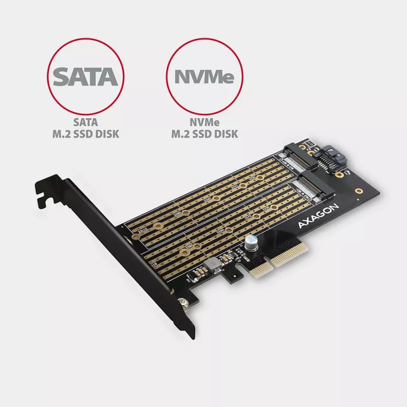 Axagon PCEM2-D PCIe x4 - M.2 NVMe M-Key + SATA B-Key Slot Adapter mit SP & LP